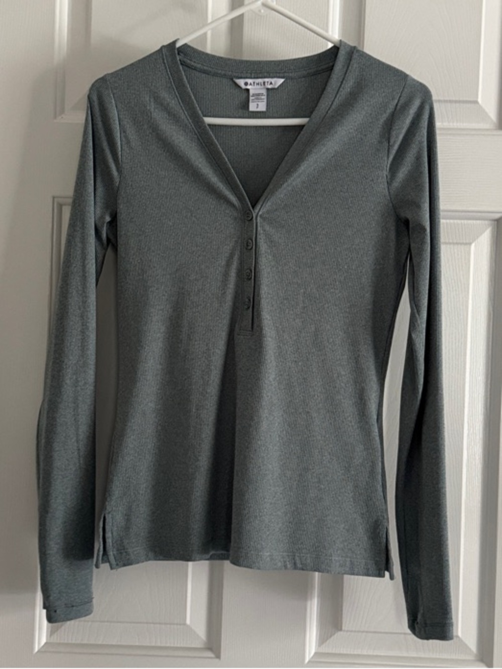 Athleta Heathered Slate Green Long-Sleeve Henley